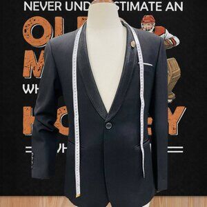 Men’s Navy Blue Shawl Lapel Blazer – Slim Fit Formal Evening Jacket Size 52